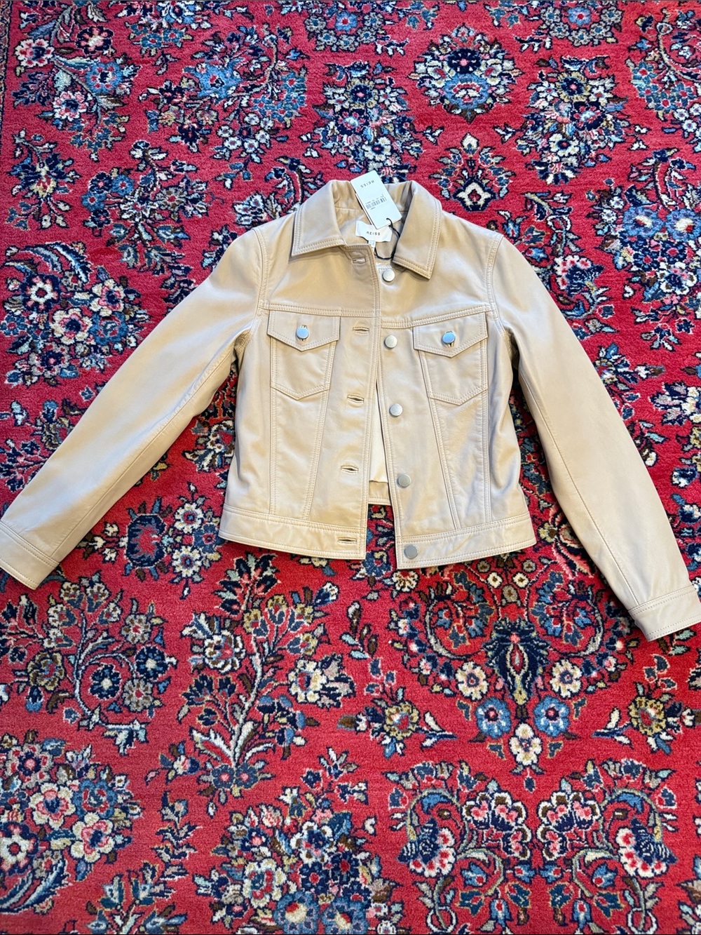 Reiss Cream Leather Trucker Jacket